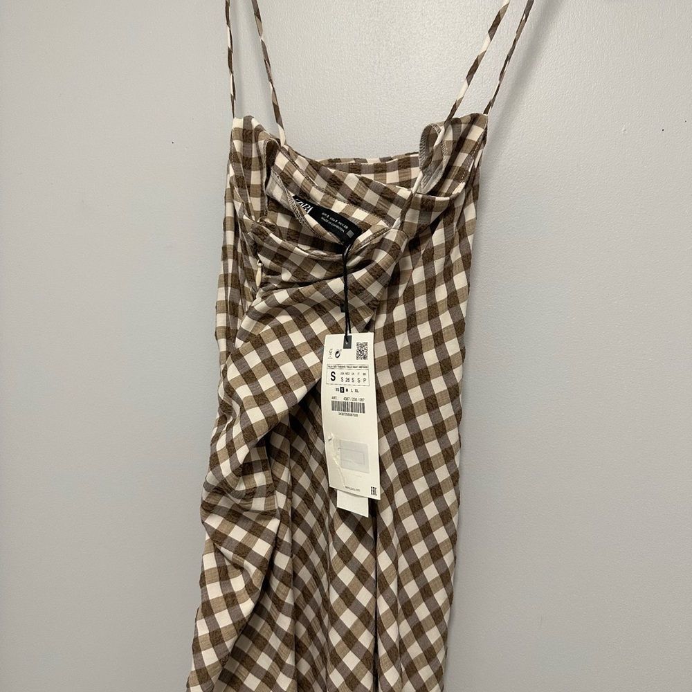 Zara Brown and Cream Gingham Slip Dress - Picture 5 of 7
